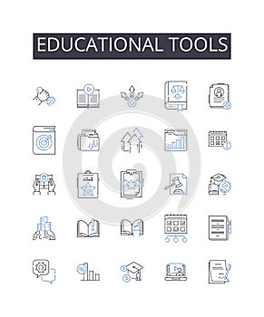 Educational tools line icons collection. Algorithmic, Automated, Classification, Clustering, Cognitive, Data-driven