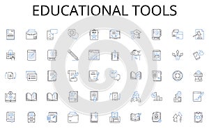 Educational tools line icons collection. Stocks, Bonds, Mutual funds, ETFs, Diversification, Risk, Portfolio vector and