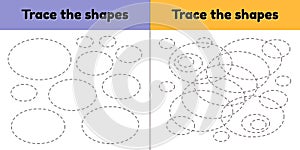 Educational tracing worksheet for kids kindergarten, preschool and school age. Trace the geometric shape. Dashed lines