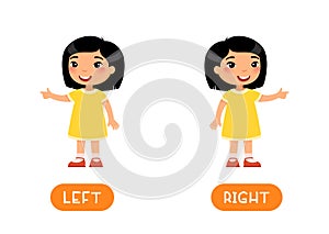 Educational word card with opposites. Antonyms concept, LEFT and RIGHT.