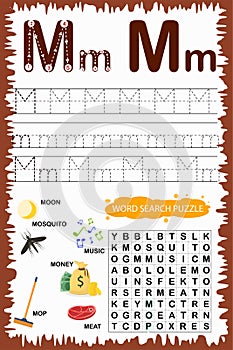Educational worksheet for children learning the English alphabet. Handwriting and crossword puzzle game for memorizing words.