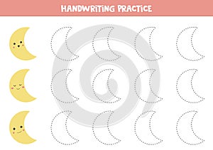 Educational worksheet for kids. Games for kids. Tracing lines. Handwriting practice with moon