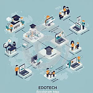 Edutech ecosystem map illustration with interconnected elements