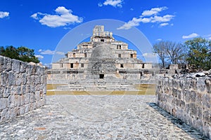 Edzna, Mexico. Edzna Mayan City. The Pyramid of the Five Floors.