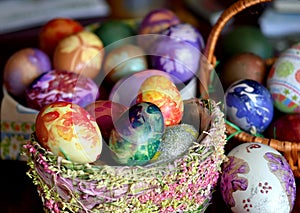 Eeaster eggs in baskets