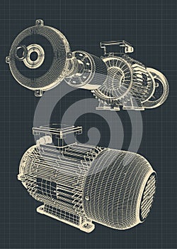 Eectric motor blueprint illustration