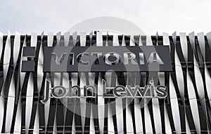 The facade of the victoria quarter shopping center and john lewis retail developments in leeds west yorkshire