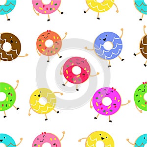 Illustration Vector Graphic Of Colorful Donuts Character Cartoon Seamless Pattern