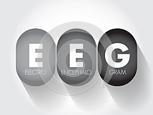 EEG Electroencephalogram - test that records the electrical signals of the brain by using small metal discs, acronym text concept