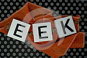 Eek Halloween phrase letters on orange fabric with fun black pol photo