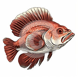 Vintage Style Illustration Of A Red Fish On White Background photo