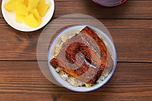 The bowl which put an eel on the rice photo