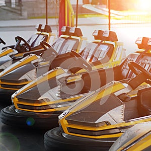 Eelctric bumper cars in a row in amusement park