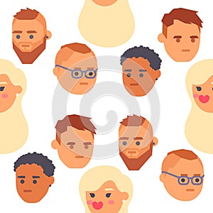 Eemotion vector people faces cartoon emotions avatar illustration. Woman and man emoji face icons and emoji face cute