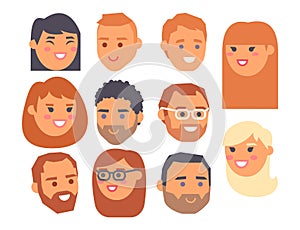 Eemotion vector people faces cartoon emotions avatar illustration. Woman and man emoji face icons and emoji face cute