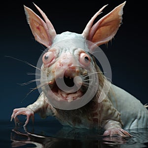 Eerie 3d Dog Caricature With Expressive Rabbit Holding Fish