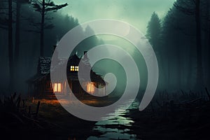 Eerie abode a somber house within an enigmatic forest casts an otherworldly spell