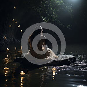 Eerie Banshee by the River: Hauntingly Beautiful AI-Image