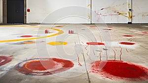 Eerie Crime Scene: Abstract Patterns of Chalk and Evidence Markers