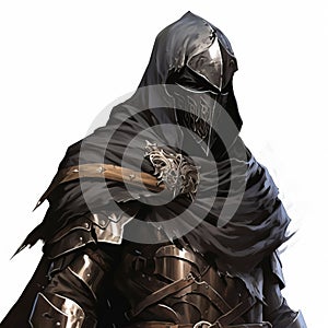 Eerie Crowcore Knight In Dark Bronze Armor And Ritualistic Mask