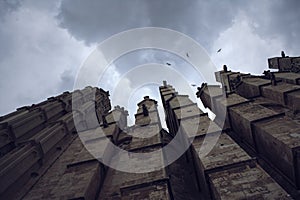 Eerie, dark perspective of the cathedral of Palma de Mallorca.