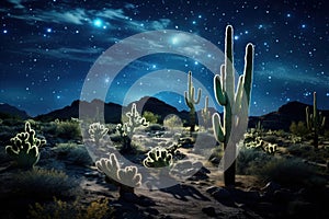 Eerie Desert cactus night. Generate Ai