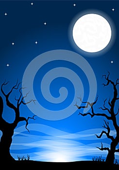 Eerie halloween night background with a full moon