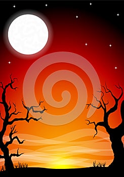 Eerie halloween night background with a full moon