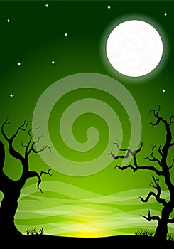 Eerie halloween night background with a full moon