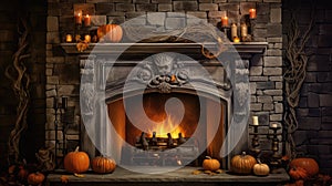 eerie haunted fireplace halloween