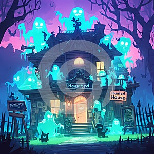 Eerie Haunted House Halloween Illustration
