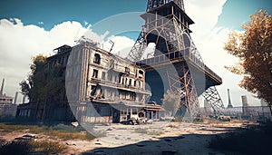 An Eerie Illustration Depicting the Aftermath of a Catastrophic Event that Left Paris in Ruins, Wreckage and Desolation.