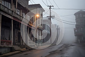 eerie mist covering a long-abandoned main street