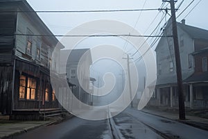 eerie mist covering a long-abandoned main street