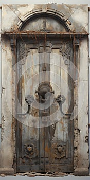 Eerie Old Door Prop: Arte Povera Style, Light Gray And Dark Bronze photo