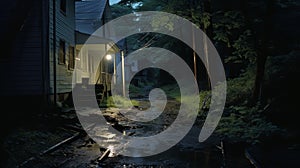 Eerie Residential Street At Night: A Captivating Blend Of Gregory Crewdson And Brad Kunkle