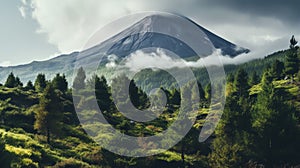 Eerily Realistic 8k Photo Of Volcano Surrounded By Green Plants And Trees