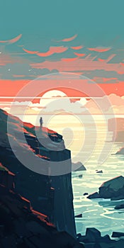 Eerily Realistic Art: Man Standing On Cliff Overlooking Ocean