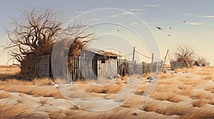 Eerily Realistic Avian Illustrations In Shabby Desert Shacks