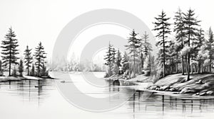 Eerily Realistic Black And White Forest Sketch With Pine Trees