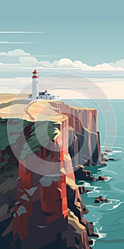 Eerily Realistic Cliff Masterpiece With Lighthouse - Vibrant Flat Brushwork