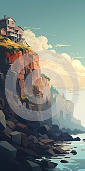 Eerily Realistic Cliff Masterpiece: A Pixelated Hikecore Art Inspired By Atey Ghailan