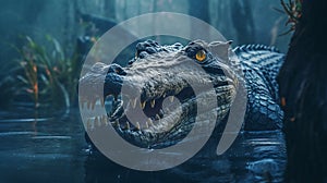 Eerily Realistic Crocodile In Flooded Forest