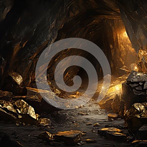 Eerily Realistic Depiction Of A Deserted Dark Cave Filled With Gold