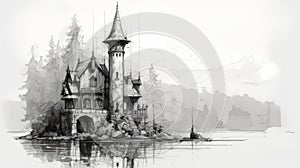Eerily Realistic Monochrome Fantasy Castle Sketch By Stephen Shortridge photo