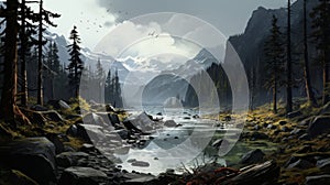 Eerily Realistic Mountain Landscape: Sublime Wilderness In Andreas Rocha Style