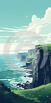 Eerily Realistic Oasis Masterpiece: Carrick-a-rede In Flat Colors