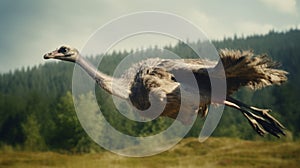Eerily Realistic Ostrich Flying In Whistlerian Forest - 8k Image photo