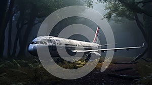 Eerily Realistic Passenger Plane In Forest: A Surreal Urban Portrait
