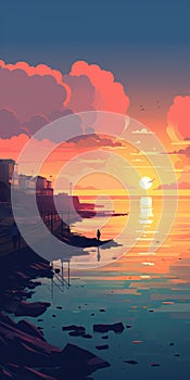 Eerily Realistic Sunset Lagoon Artwork In Pixel Art Style